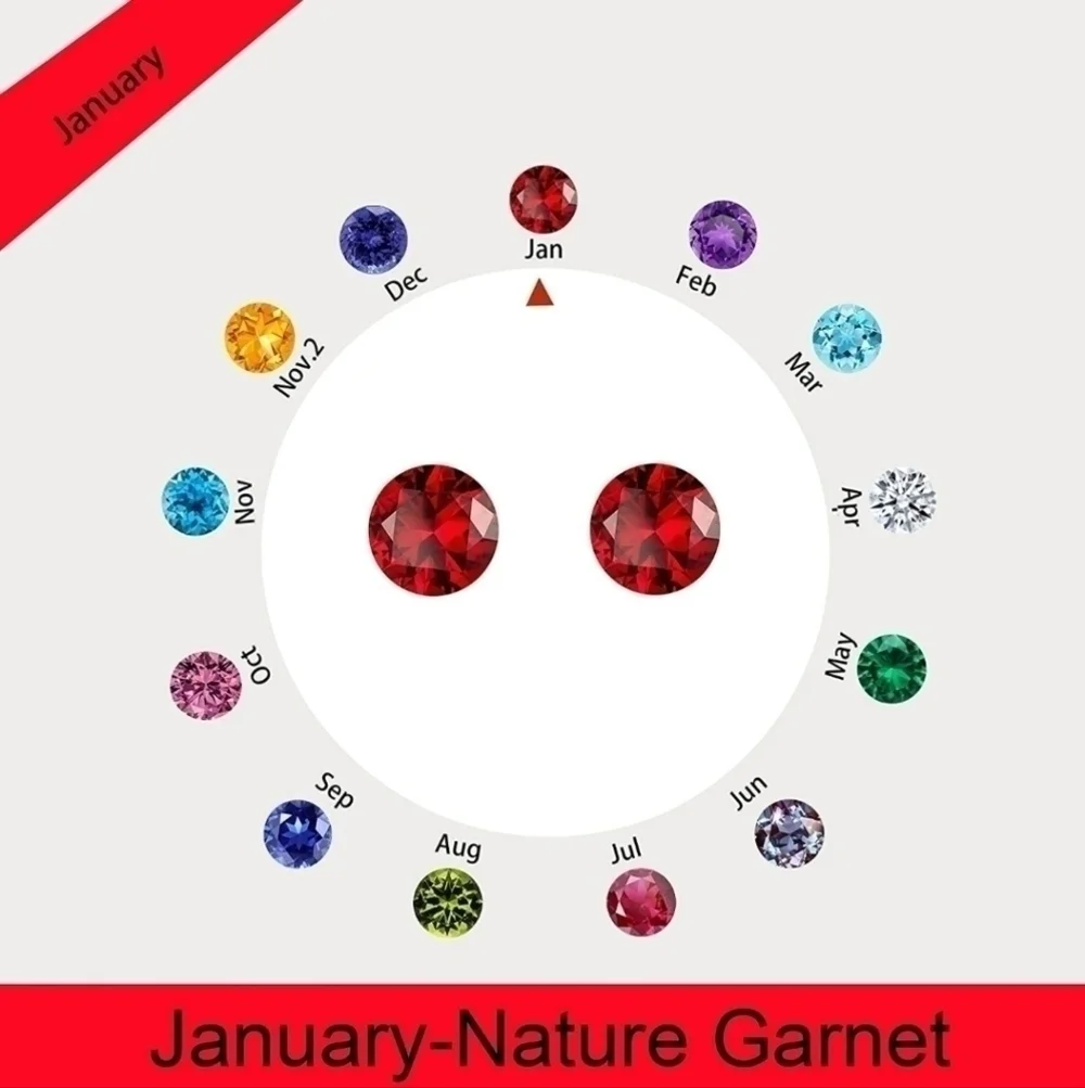 January 18k White Gold Red Garnet Birthstone Diamond Halo Stud Earrings S925 Gem